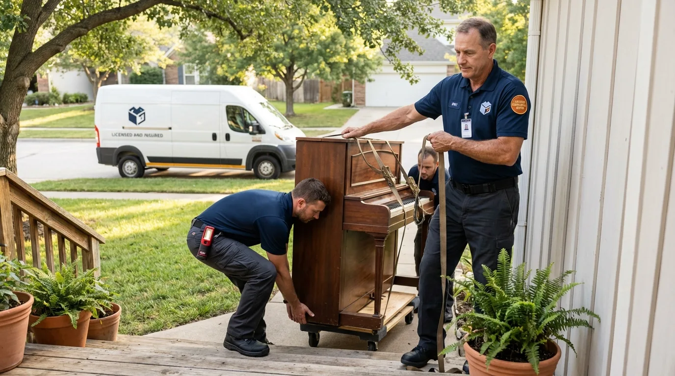 Licensed piano movers securing grand piano in Norristown, PA
