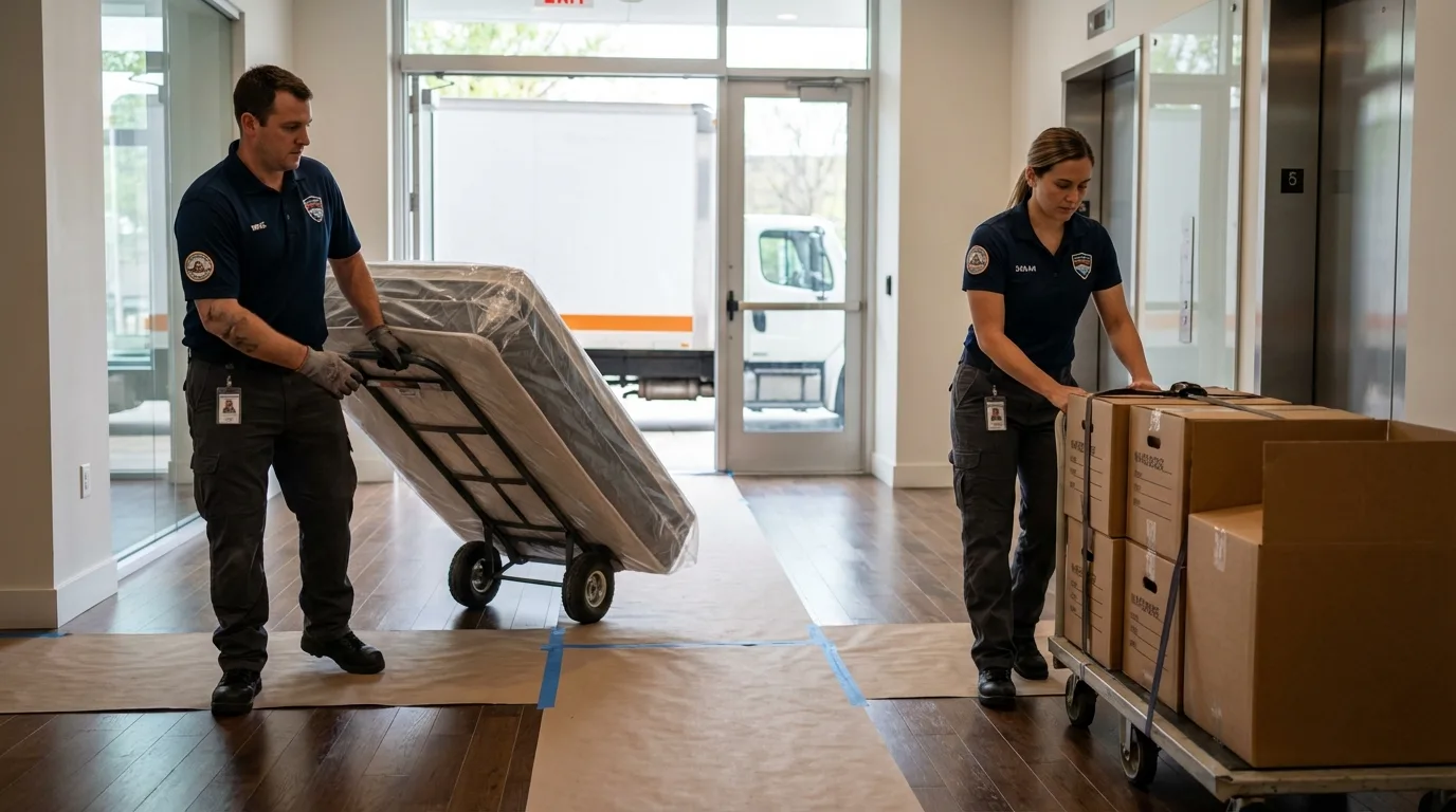 Professional apartment movers loading elevator in Norristown, PA